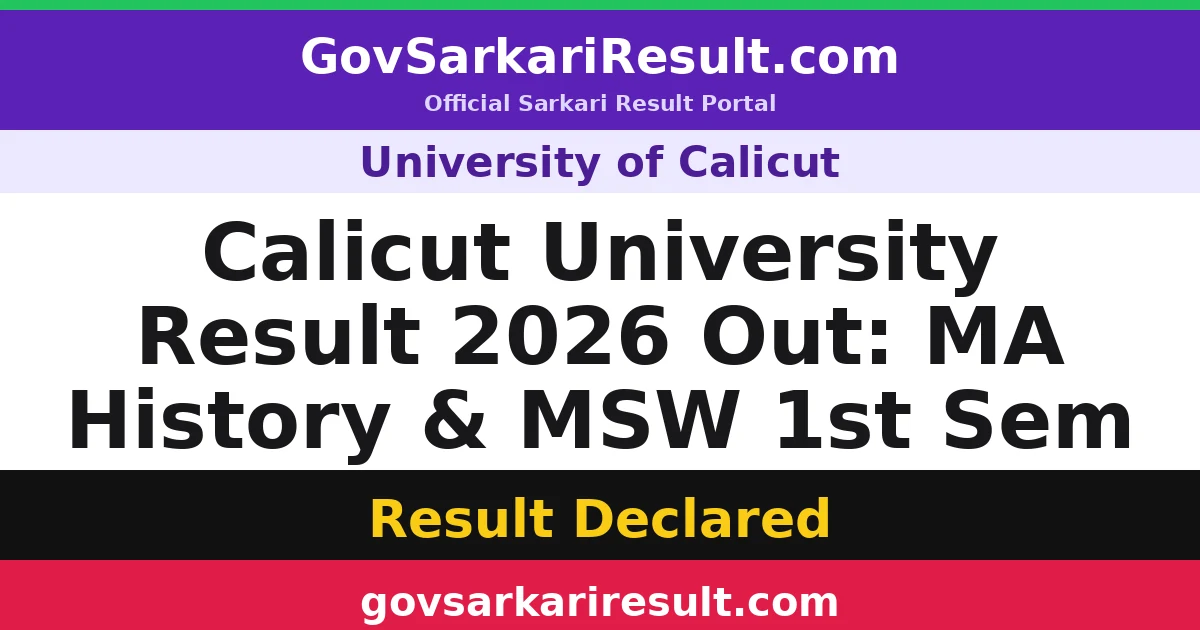Calicut University Result 2026 Out: MA History & MSW 1st Sem