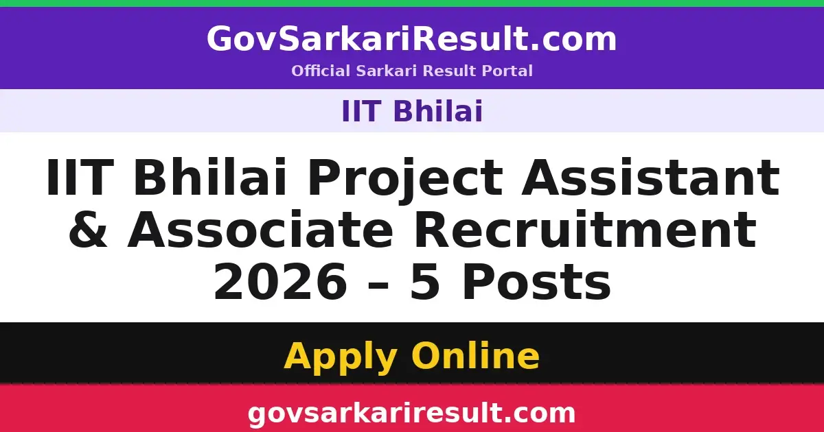 IIT Bhilai Project Assistant & Associate Recruitment 2026 – 5 Posts