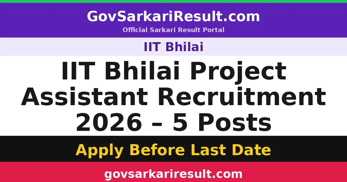 IIT Bhilai Project Assistant Recruitment 2026 – 5 Posts