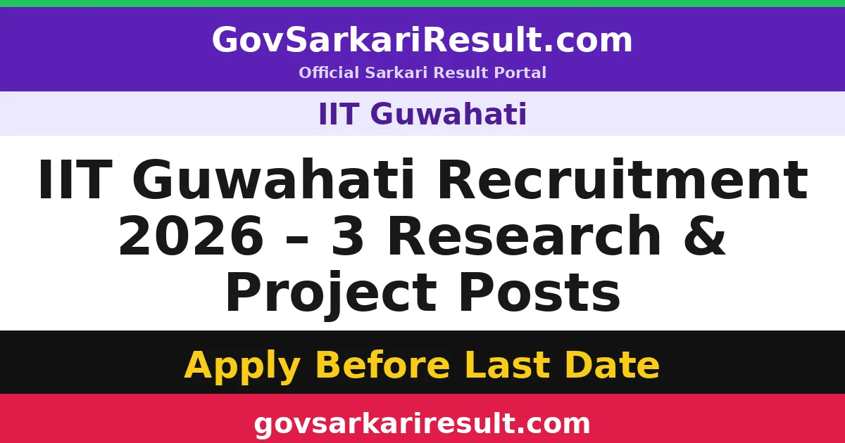 IIT Guwahati Recruitment 2026 – 3 Research & Project Posts