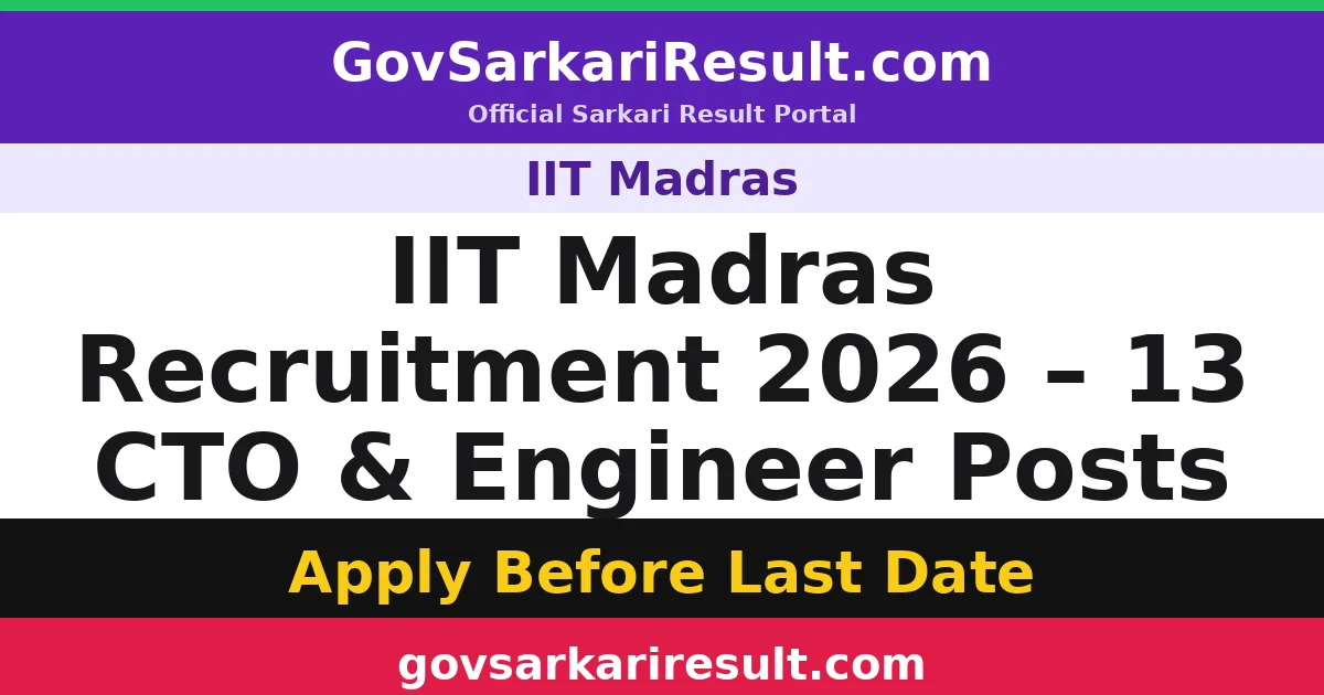 IIT Madras Recruitment 2026 – 13 CTO & Engineer Posts
