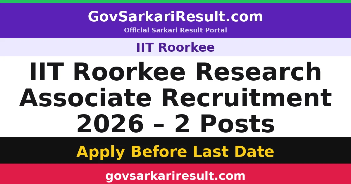 IIT Roorkee Research Associate Recruitment 2026 – 2 Posts