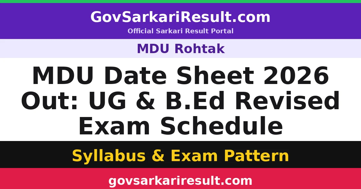MDU Date Sheet 2026 Out: UG & B.Ed Revised Exam Schedule