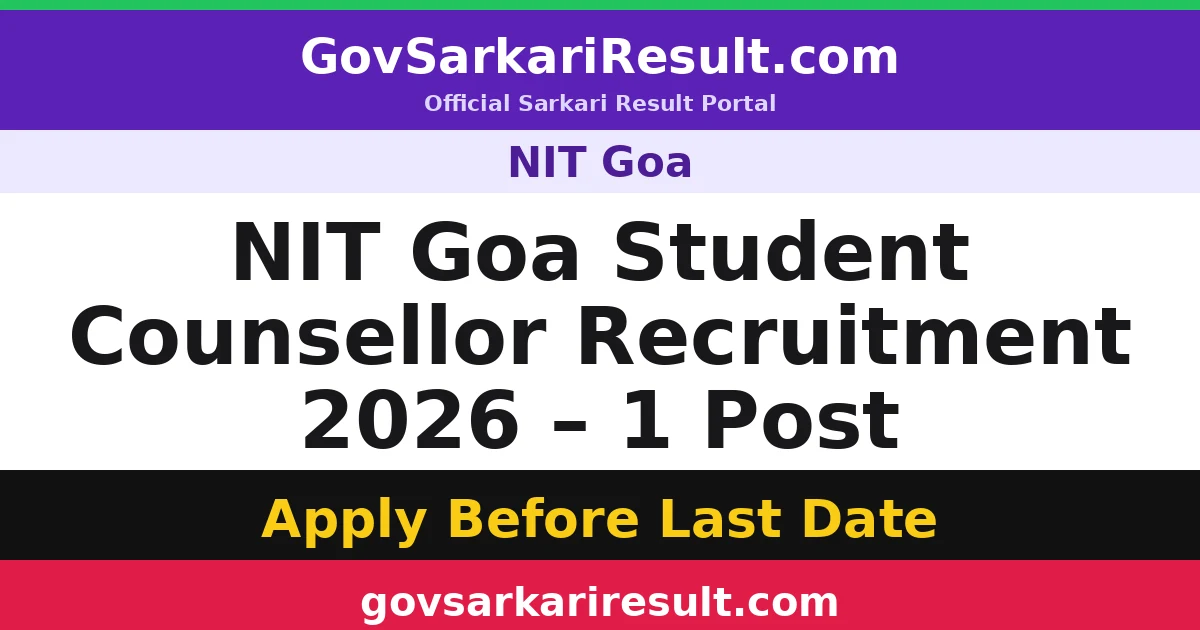 NIT Goa Student Counsellor Recruitment 2026 – 1 Post