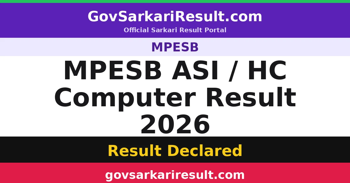MPESB ASI / HC Computer Result 2026