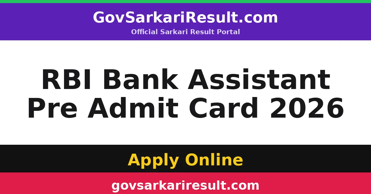 RBI Bank Assistant Pre Admit Card 2026