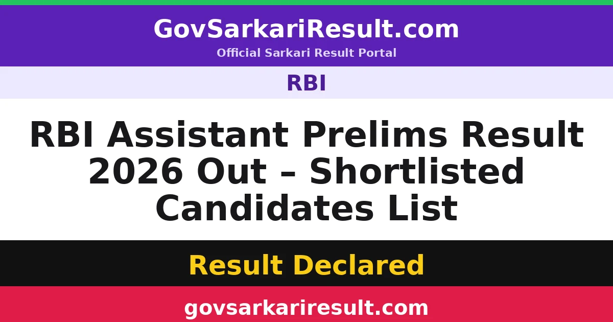 RBI Assistant Prelims Result 2026 Out – Shortlisted Candidates List