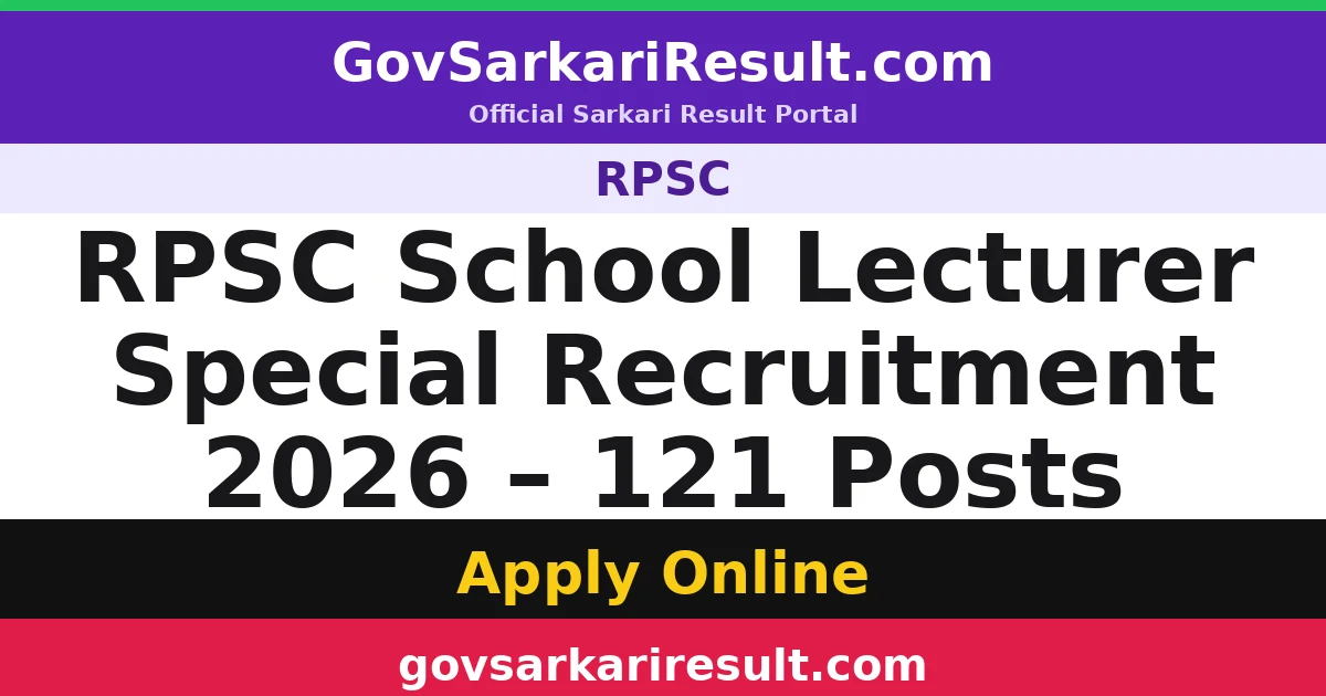 RPSC School Lecturer Special Recruitment 2026 – 121 Posts