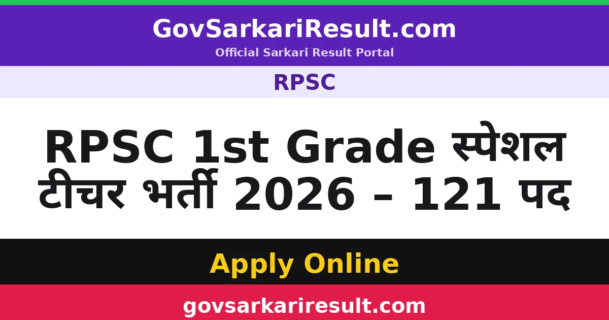 RPSC 1st Grade स्पेशल टीचर भर्ती 2026 – 121 पद