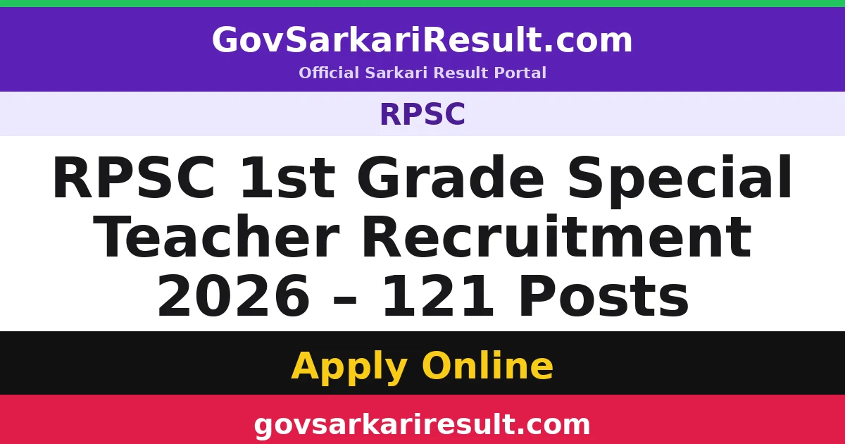 RPSC 1st Grade Special Teacher Recruitment 2026 – 121 Posts