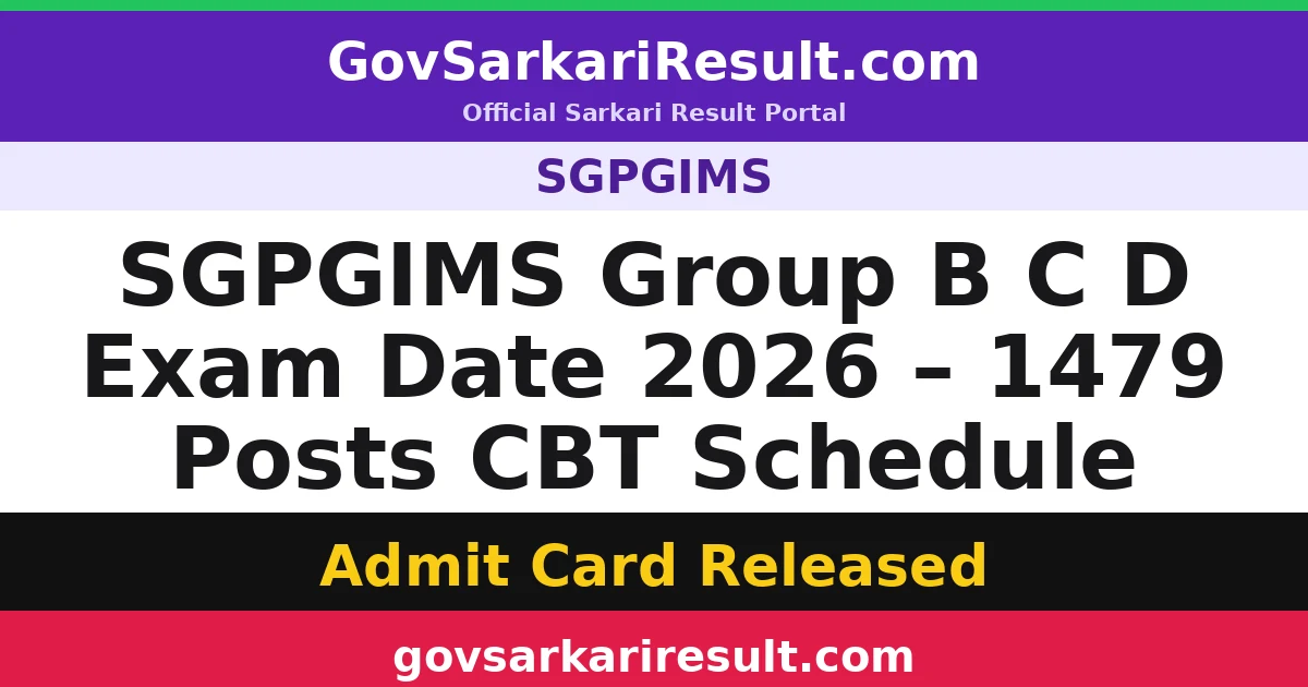 SGPGIMS Group B C D Exam Date 2026 – 1479 Posts CBT Schedule