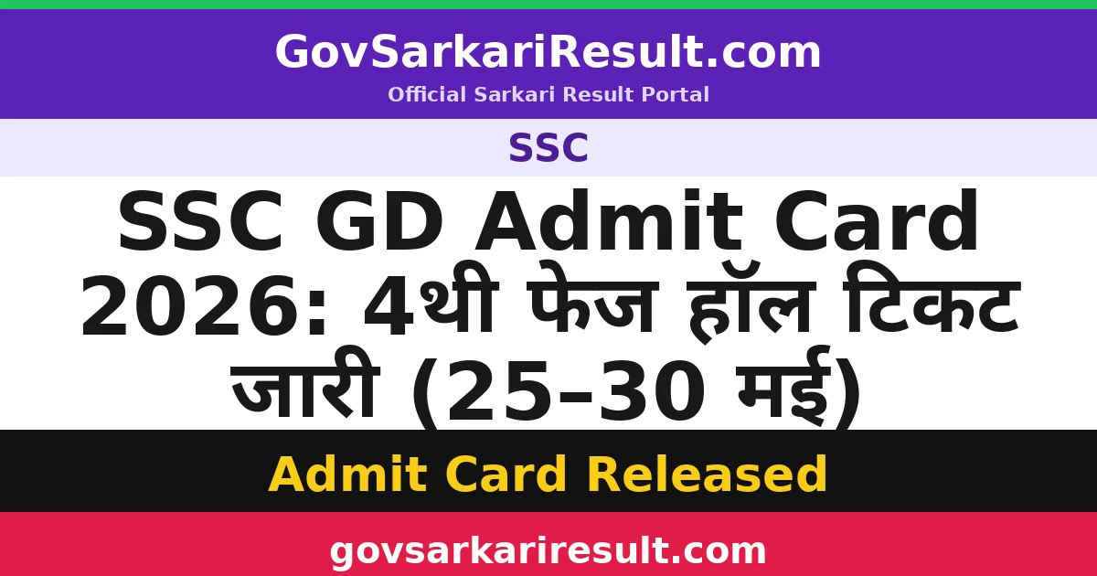 SSC GD Admit Card 2026: 4थी फेज हॉल टिकट जारी (25–30 मई)