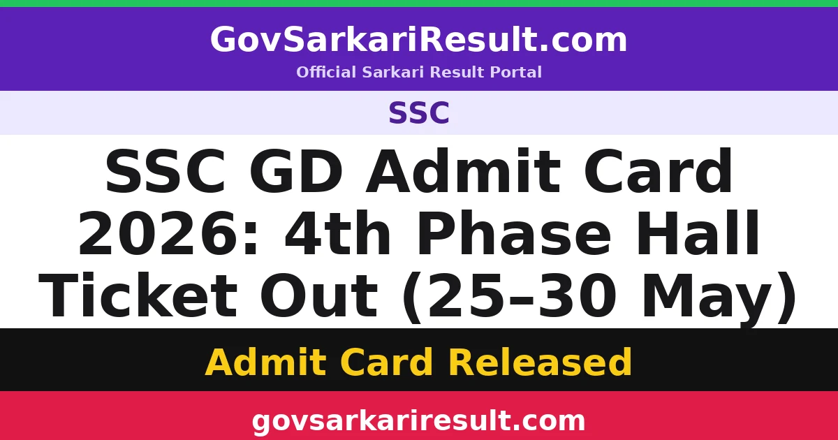 SSC GD Admit Card 2026: 4th Phase Hall Ticket Out (25–30 May)