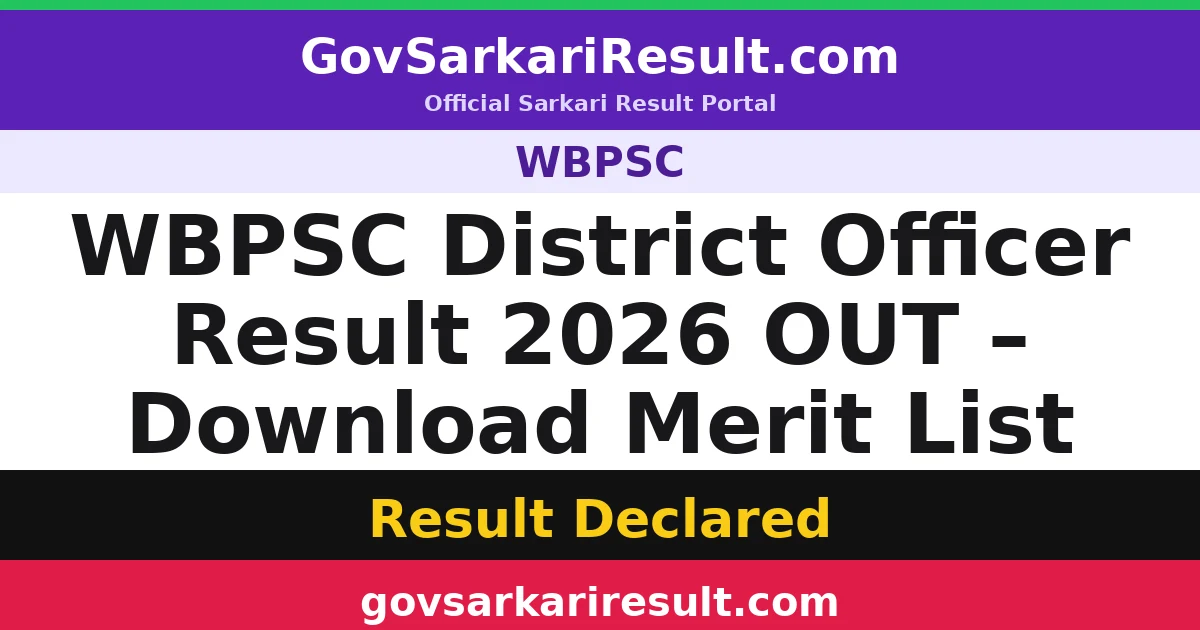 WBPSC District Officer Result 2026 OUT – Download Merit List
